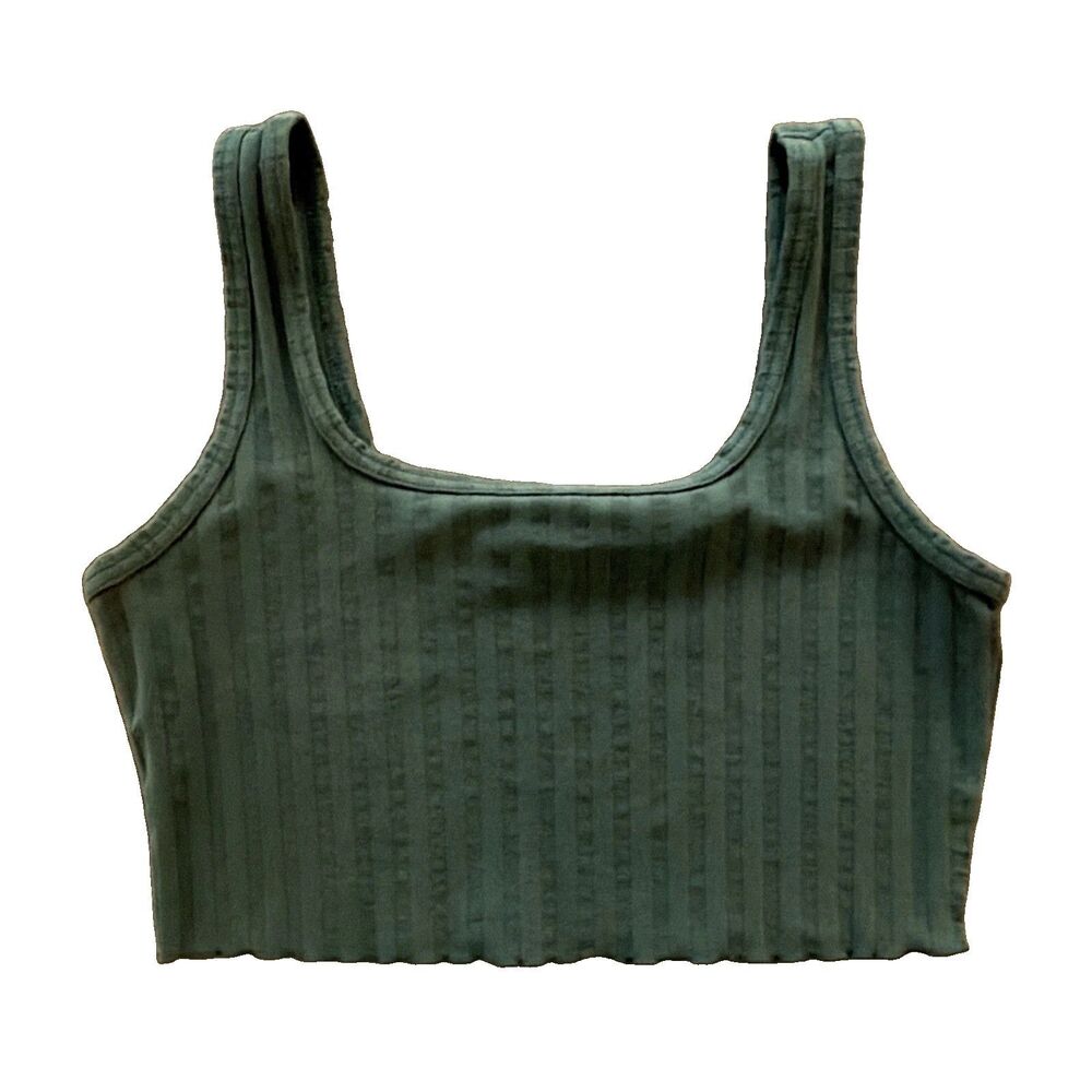 OFFLINE by Aerie Green Ribbed Knit Square Neck Wide Strap Cropped Tank L/G